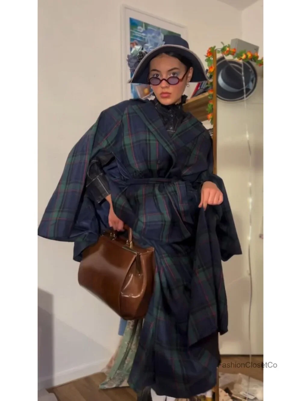 Women's High Waist Plaid Maxi Skirt with Pockets